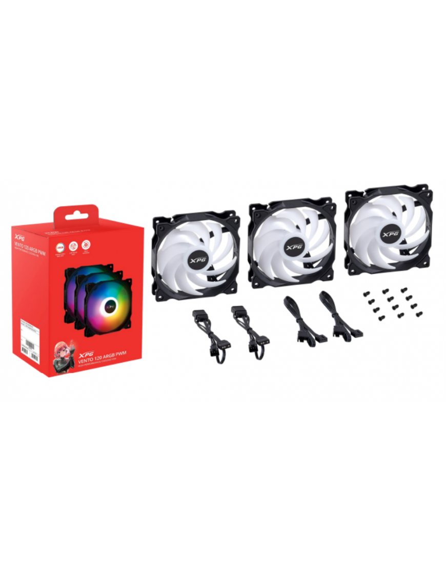 XPG VENTO 120 ARGB PWM Carcasa del ordenador Ventilador 12 cm Negro 3 pieza(s)